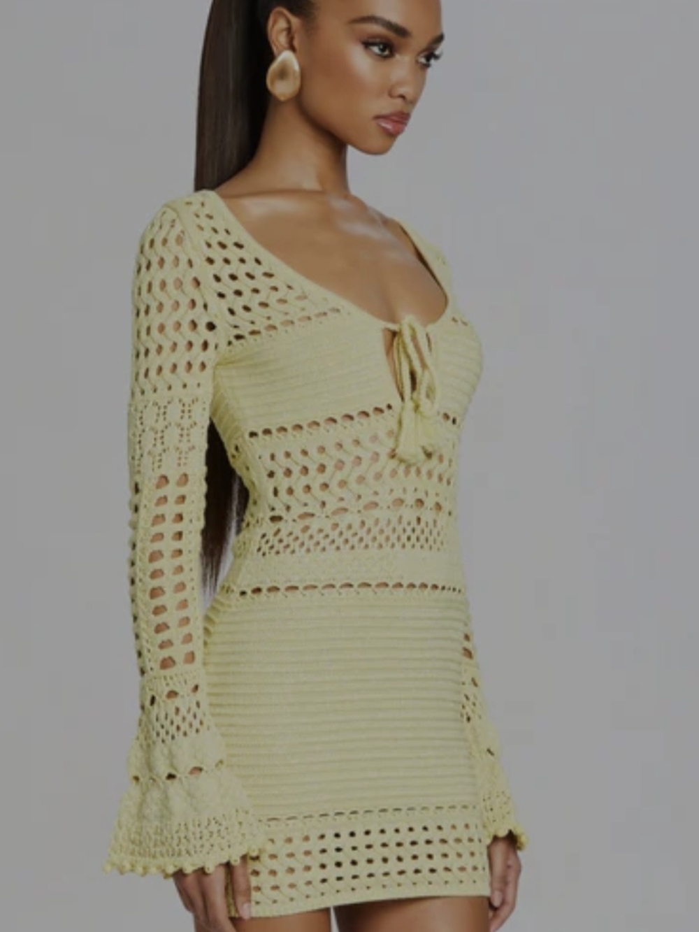 NWOT Retrofete Peony Lemonade Crochet Mini Dress Metallic Gold Beach Vacation